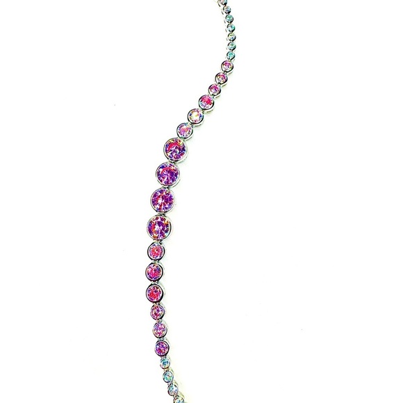 Sterling Silver & Vibrant Pink Bezel Set CZ Stones Adorn This Fab Bracelet - Picture 1 of 3